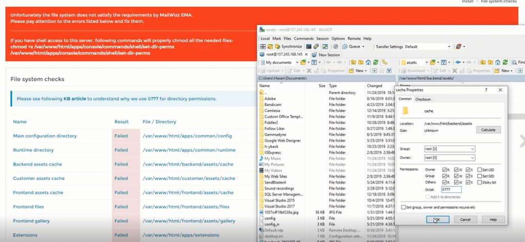 Mailwizz-Ordnerberechtigungen