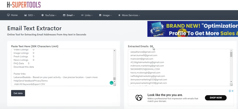 ferramenta extrator de texto de e-mail