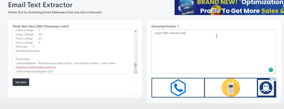 Extrator de texto de e-mail