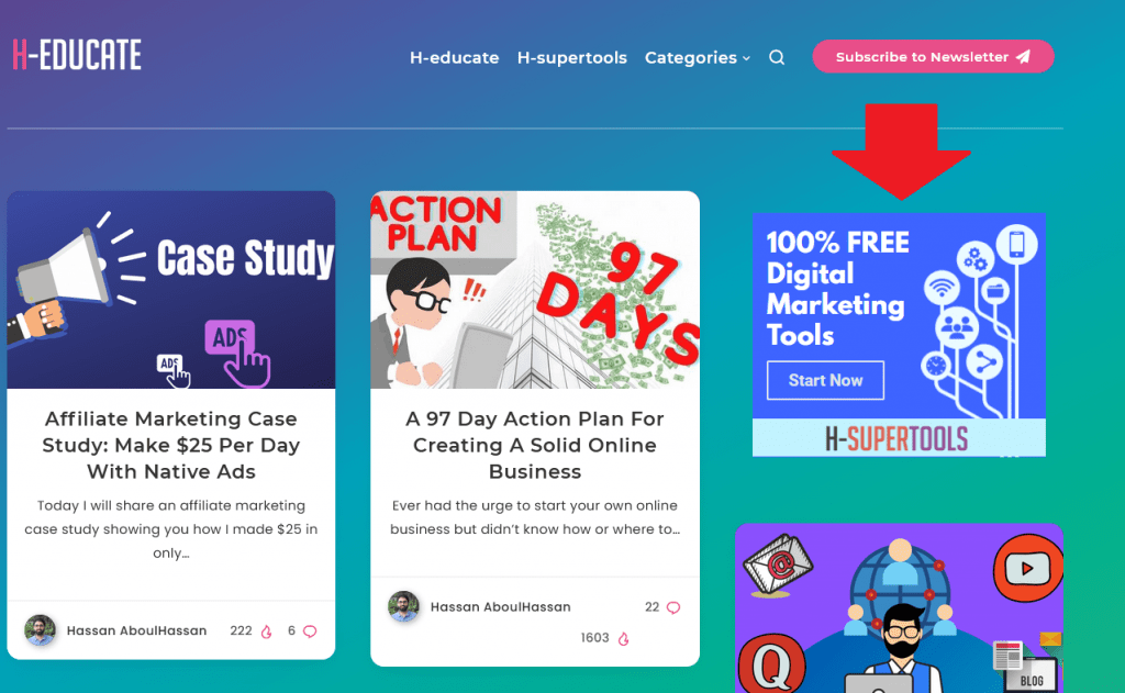 الصفحة الرئيسية للمدونة تعرض إعلان h-supertools