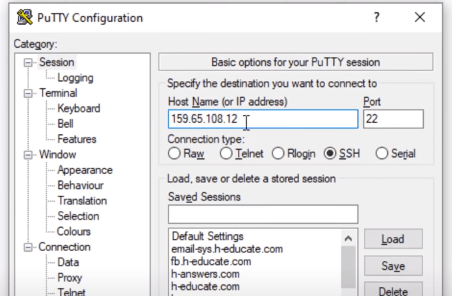 Inserisci il nome host nell'app PuTTY