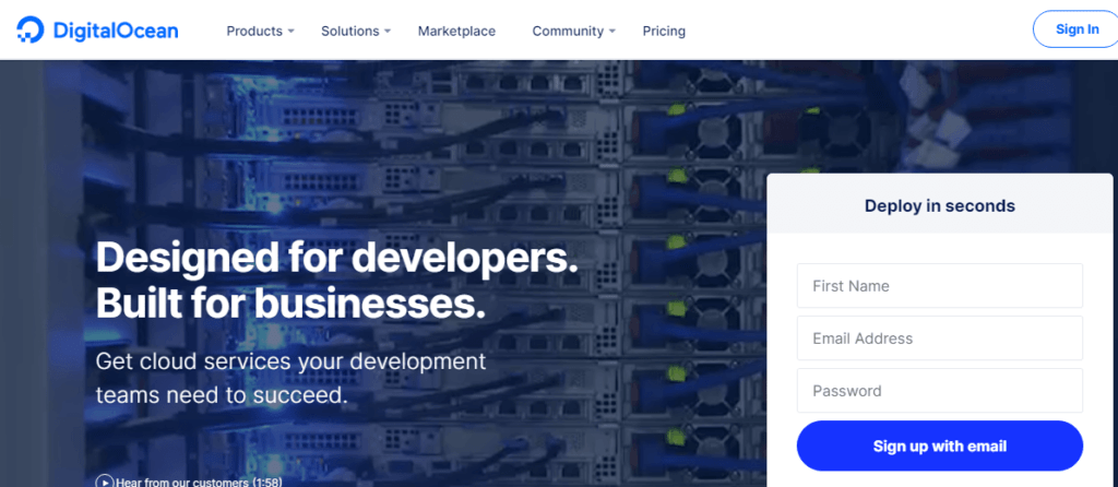 creare landing page su digitalocean
