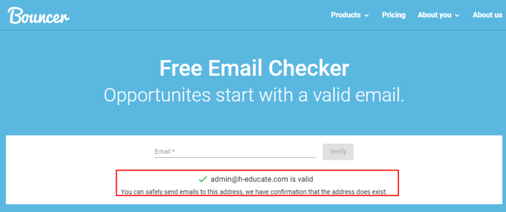 أداة التحقق من صحة البريد الإلكتروني المرتد