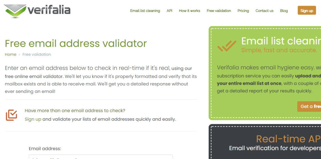أداة التحقق من البريد الإلكتروني المجانية من Verifalia