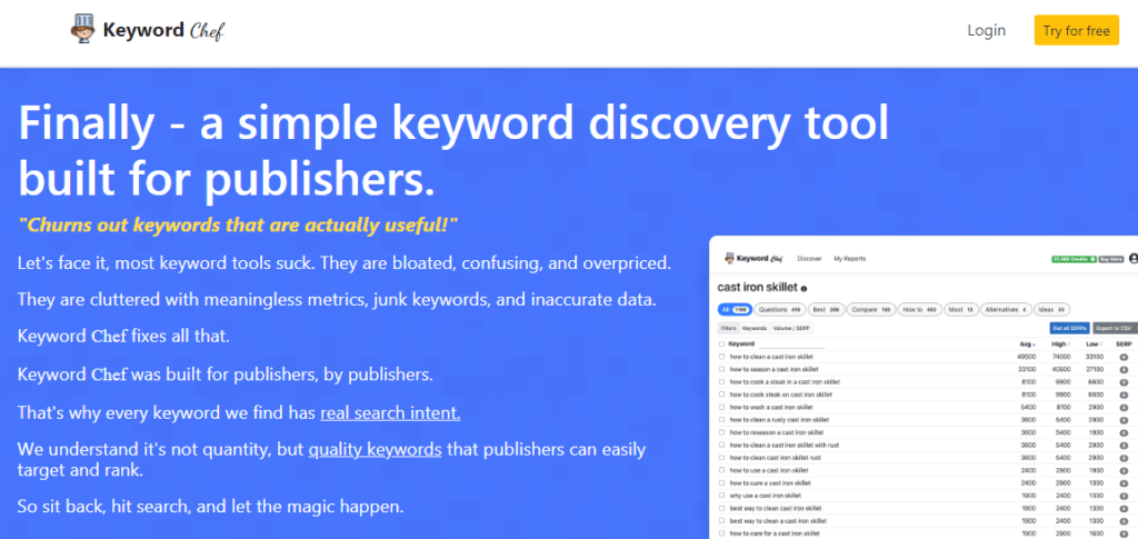KeywordChef - Instrumentul de descoperire a cuvintelor cheie care economisește timp