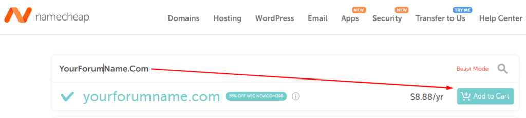 احصل على اسم المجال من namecheap