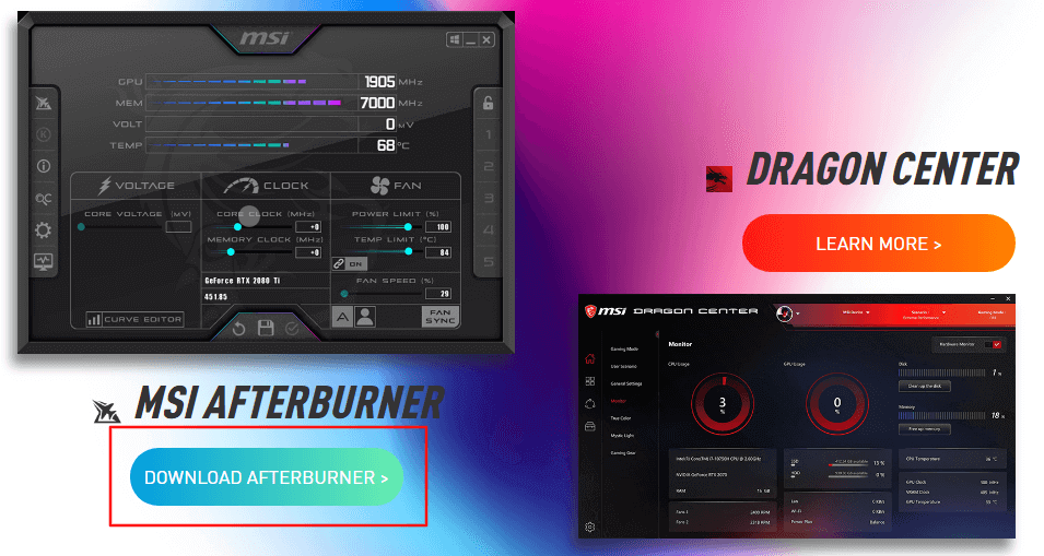 MSI Afterburner لمراقبة درجة الحرارة