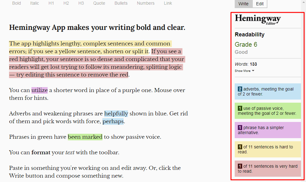Hemingway App - Lesbarkeitstool
