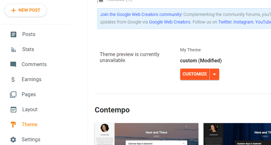 Seleziona il tema del blogger 1