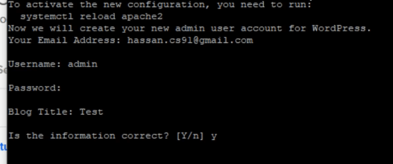 在 VPS 9 上安装 WordPress(输入电子邮件和 WP 凭据)