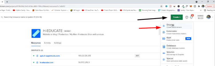 在 VPS 1 上安装 WordPress(创建 Droplet)