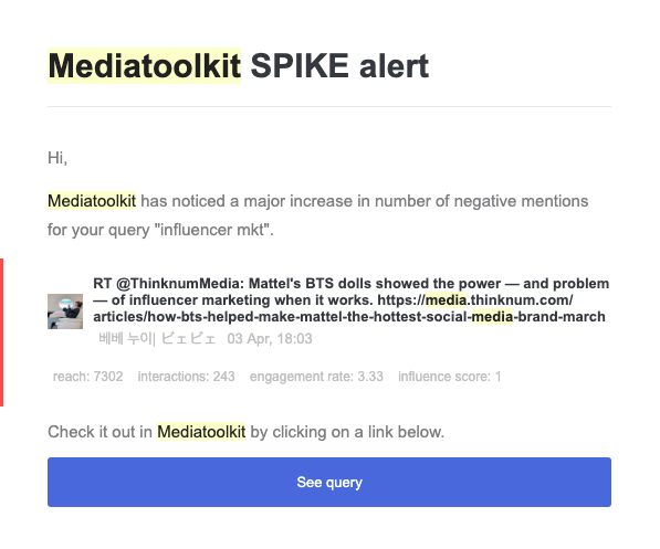 exemplu de alerte pentru recenzii negative