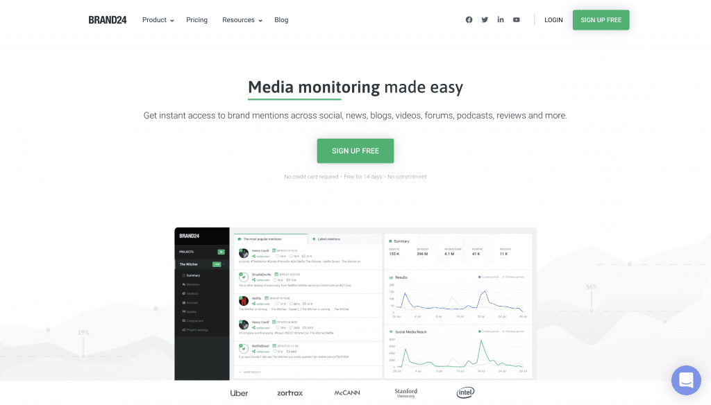 關於品牌聲譽管理的 mediatoolkit 博客中的 brand24 屏幕截圖