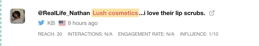 un exemplu de mențiuni luxuriante de cosmetice urmărite de instrumentul de monitorizare media mediatoolkit