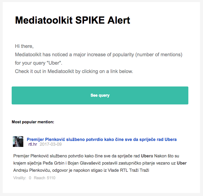 notificare prin e-mail de alertă de vârf