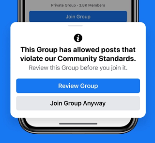 Aviso de grupos do Facebook