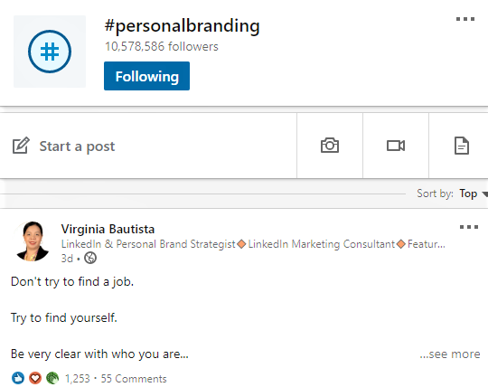 Post de Virginia Bautista tendance #personalbranding sur LinkedIn