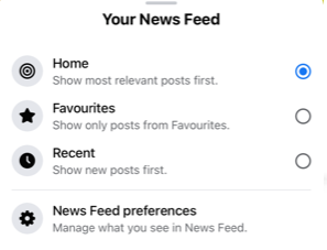 Controles do feed de notícias do Facebook