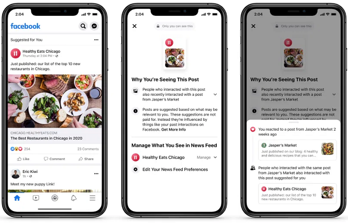 Recomendações de postagem no feed do Facebook
