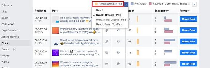 Facebook 도달 측정항목