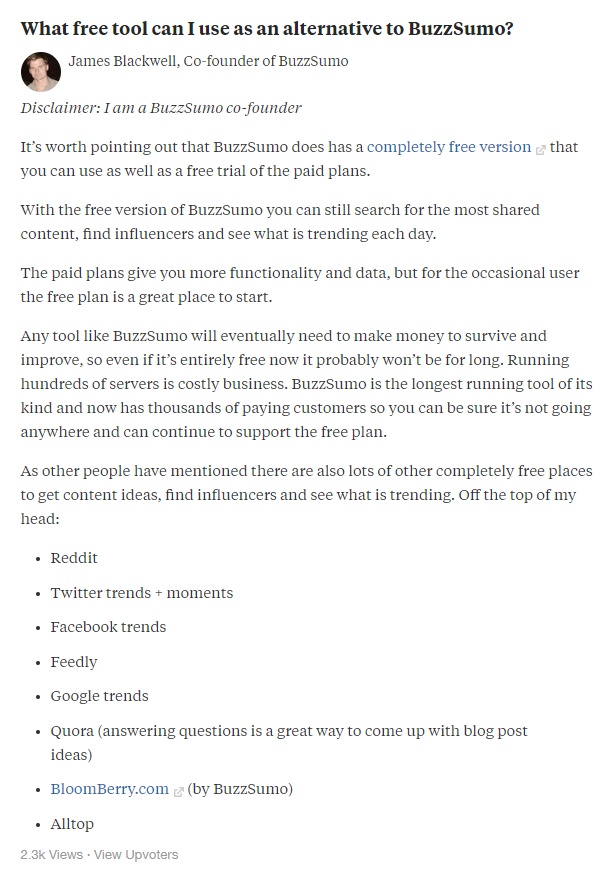 Increase awareness through Quora