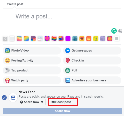 Potenzia durante la creazione di un post Boost while creating a post