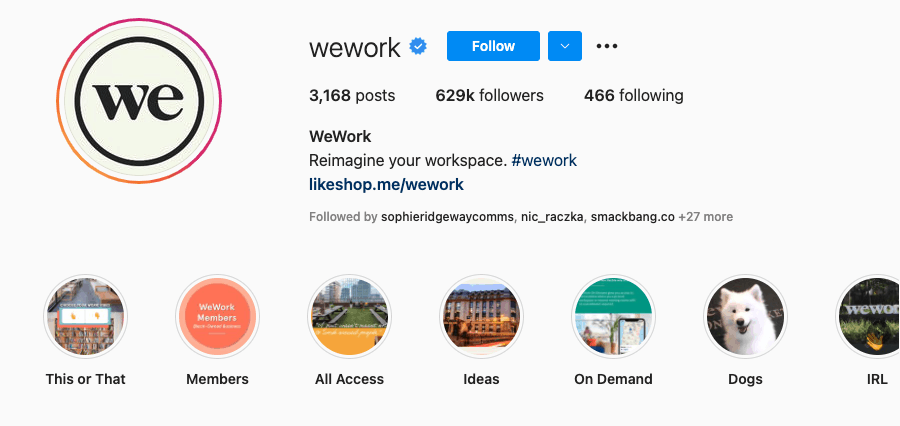Bio Instagram WeWork