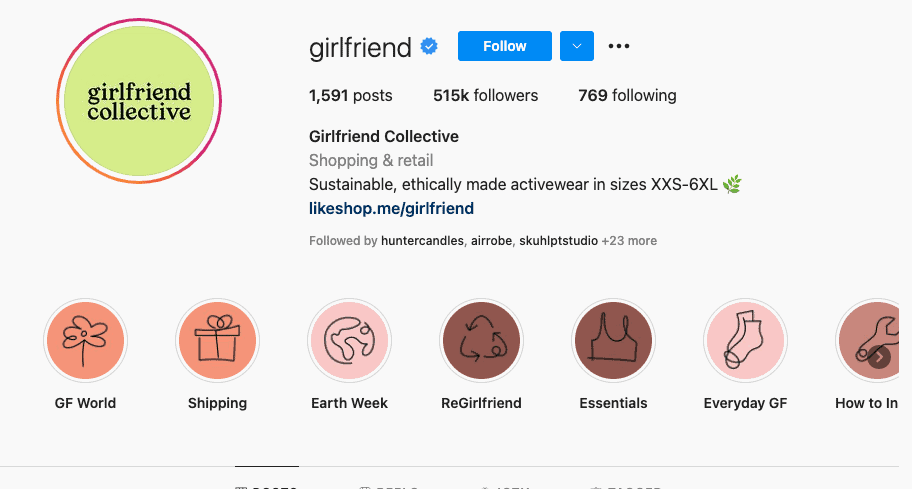 Biografia de Instagram a Girlfriend Collective