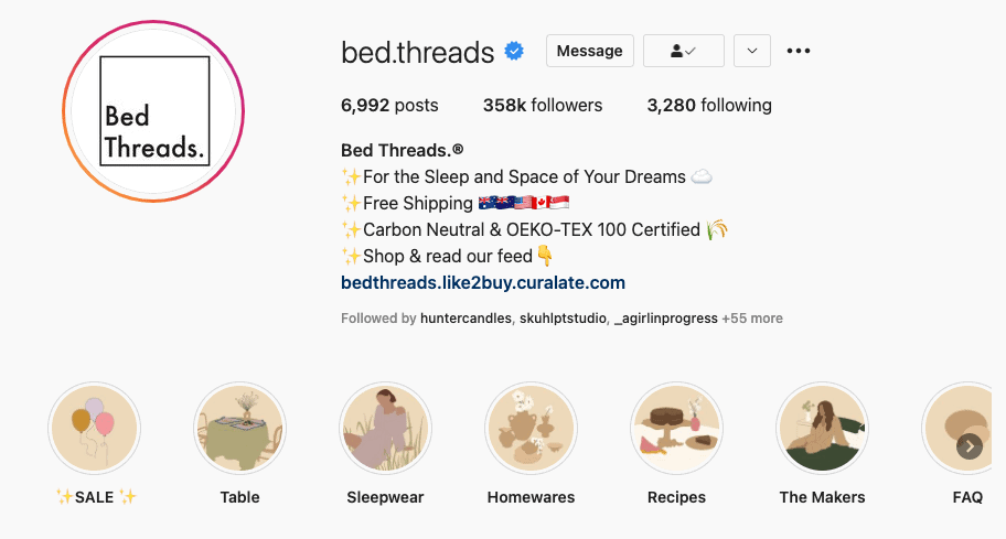 Biografia de Instagram a Bed Thread
