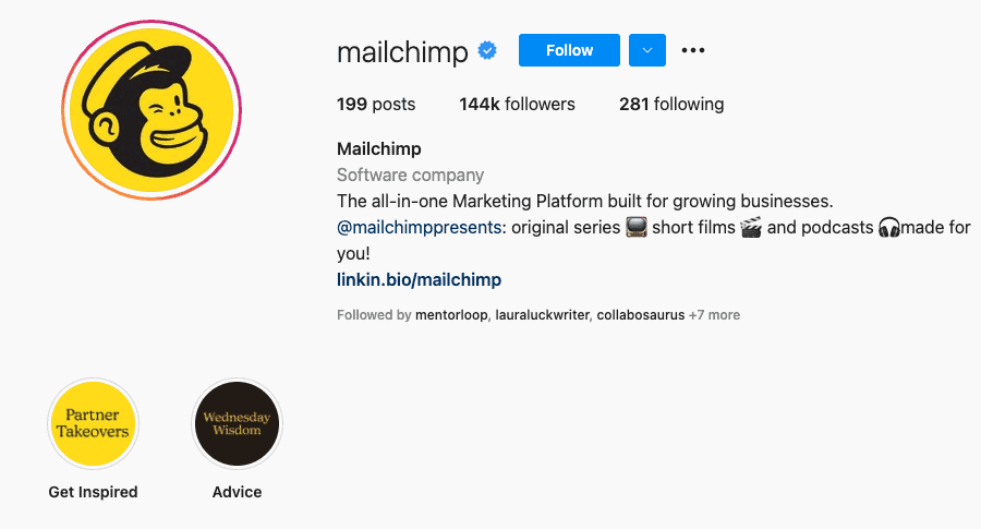 Mailchimp Instagram bio