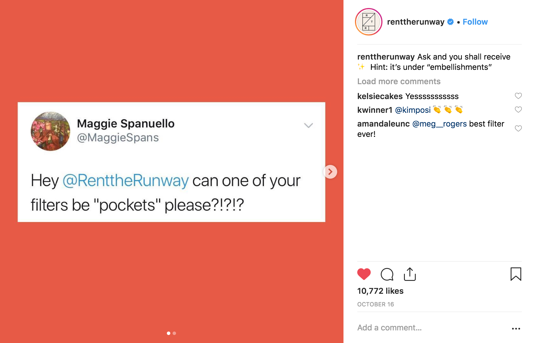 Cele mai bune campanii Instagram 2018 - Rent The Runway - Sked Social