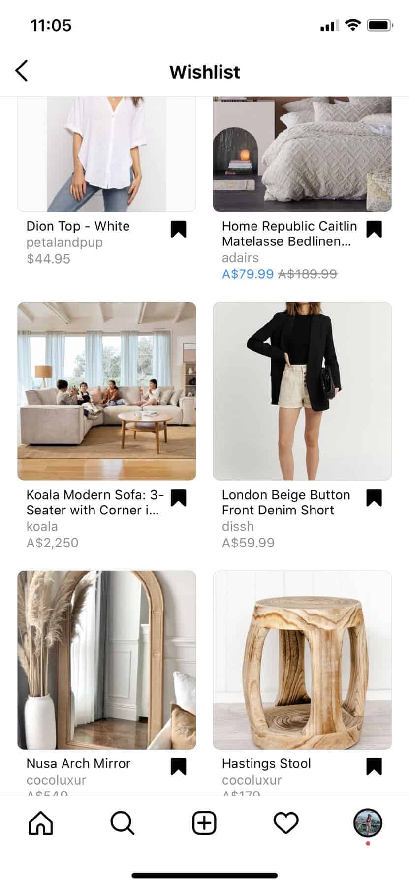 Pagina de lista de dorințe Instagram