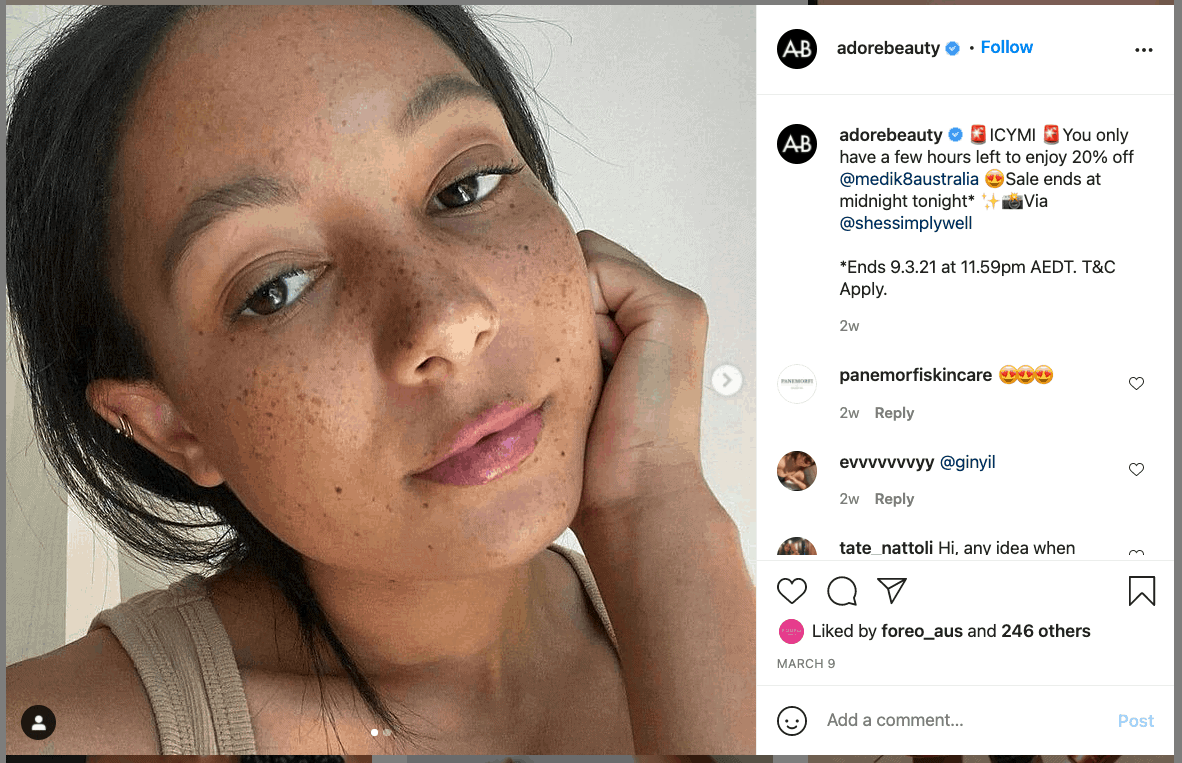 Adore Beauty รีโพสต์โพสต์ของสาวๆ พร้อมสินค้าของเธอ