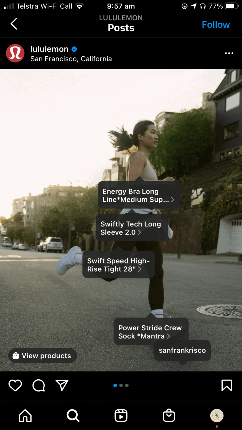 Postare de cumpărături Lululemon pe Instagram