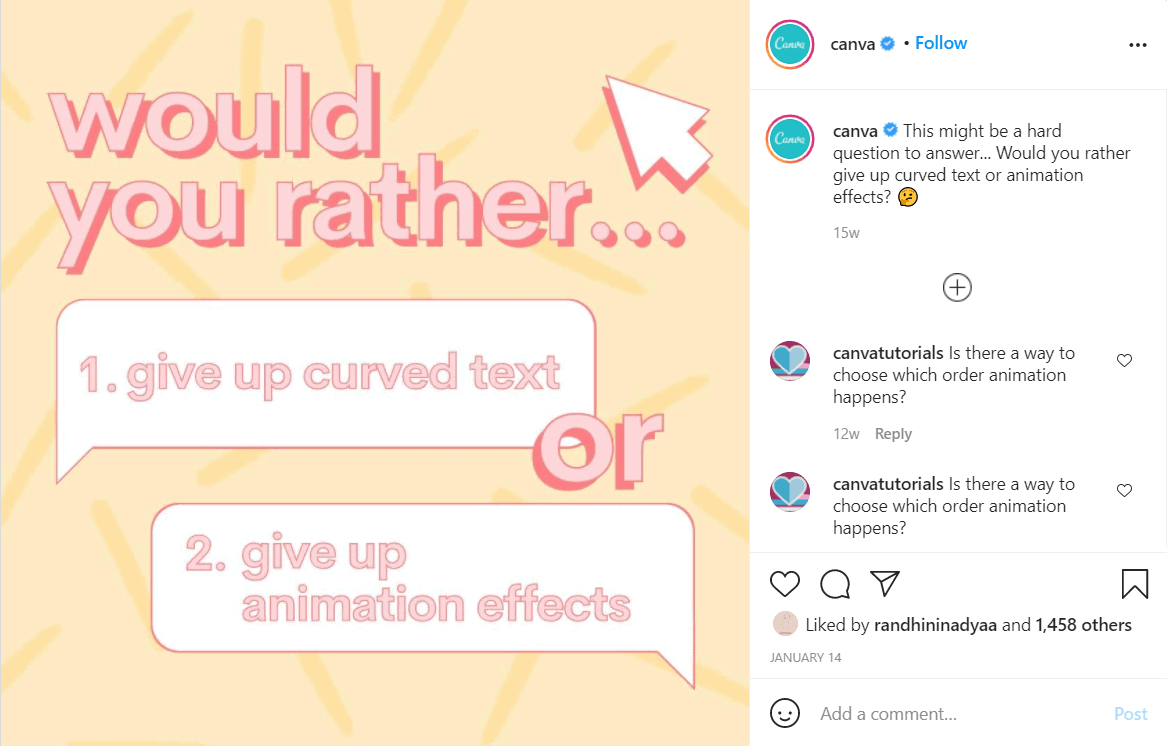 Canva folosind o postare gamificată pe Instagram