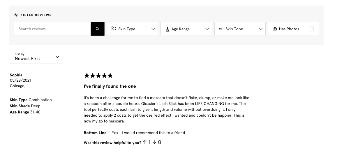 Revisão do Glossier republicado como UGC