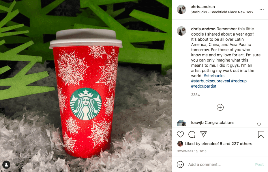 Post do Instagram do café Starbucks