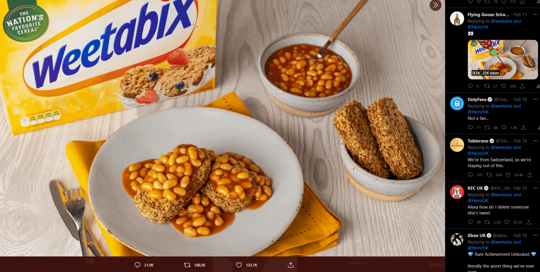 Imagine cu adevărat îngrozitoare a fasolei pe weetabix cu alte câteva companii care intervin pentru a critica această nesfințenie