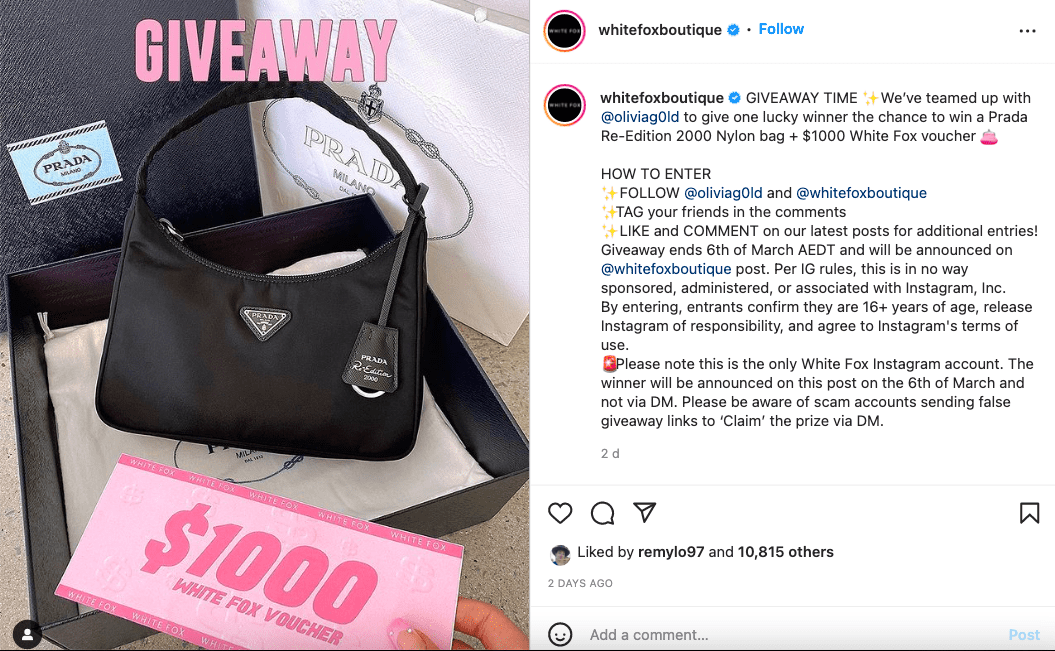@ White Fox Boutique Instagram postingan giveaway