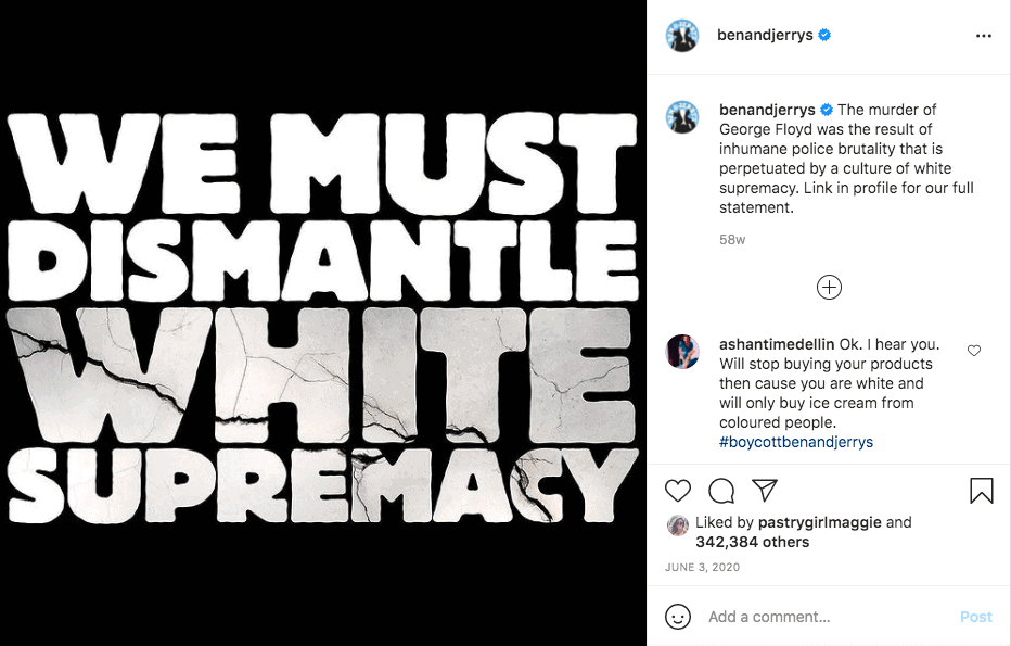 本和杰瑞在 Instagram 上的 BLM 消息