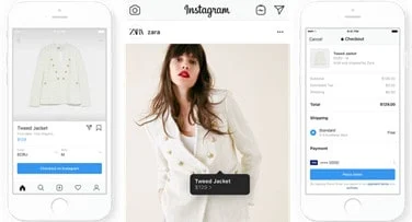 Instagramのショッピング機能、製品の更新、買い物可能な投稿、チェックアウト画像