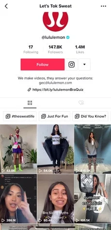 Cuenta TikTok de Lululemon