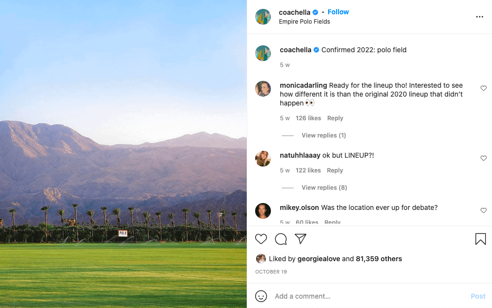 Immagine Instagram di Coachella