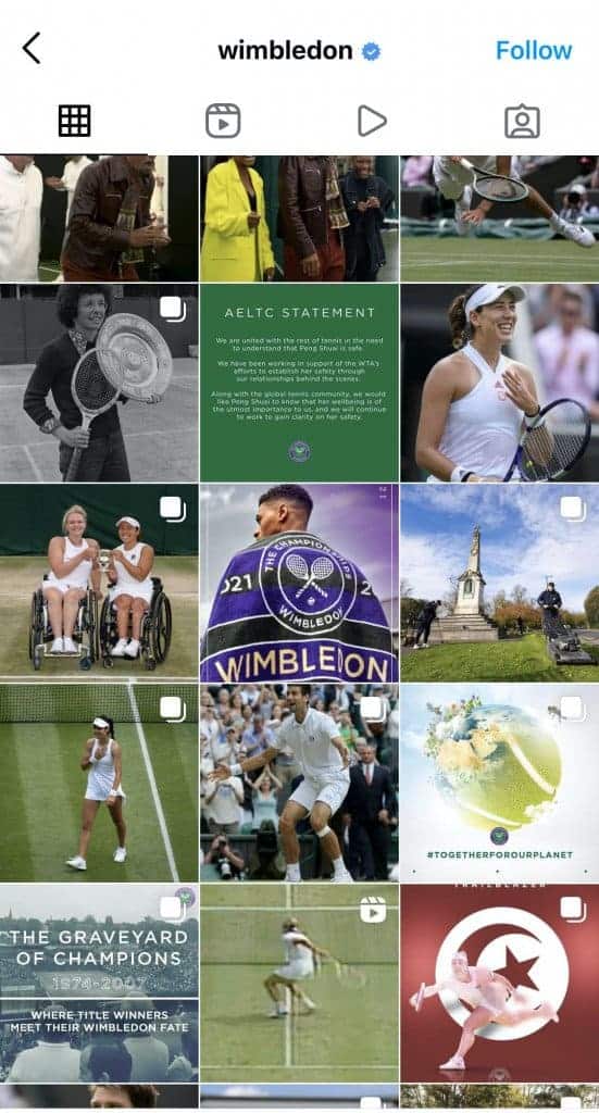 Feed Instagram di Wimbledon