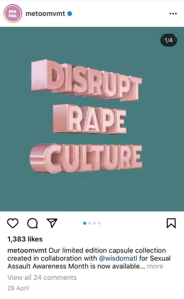 Mișcarea MeToo postare pe Instagram