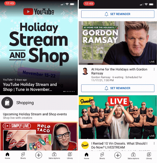 Acquisti in live streaming su YouTube