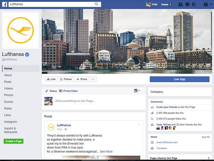 страница люфтганзы в фейсбуке