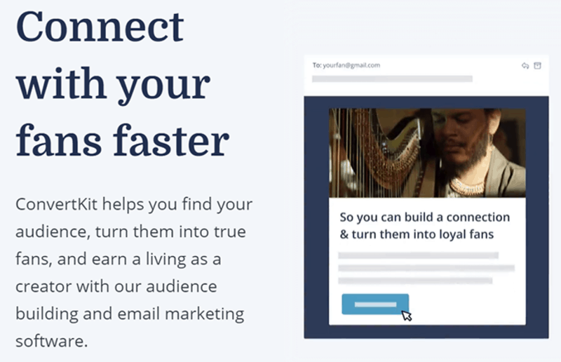 Pagina de pornire a lui ConvertKit