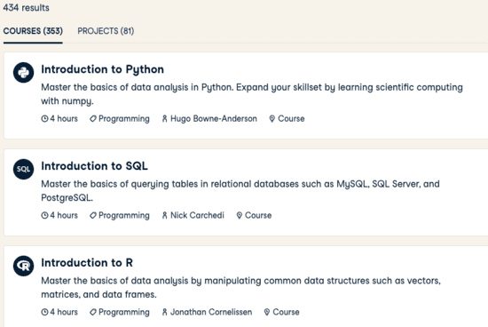 Primele 3 cursuri ale DataCamp: Python, SQL, R