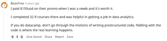 Opinia lui DataCamp pe Reddit